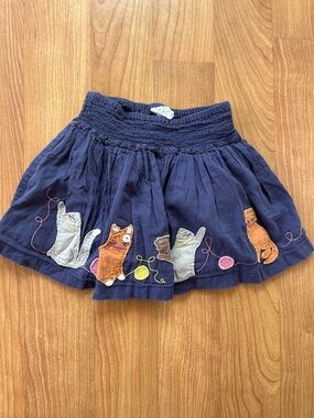 Mini Boden Navy Blue Toddler Skirt with Embroidered Cats